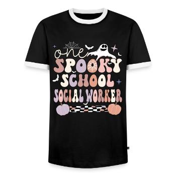 School Social Worker Halloween Social Work Gifts - Men's Ringer Shirt - black/white - Front - AI Model Female 172 light (172cm) & AI Model Male 178 light (178cm)