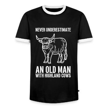 Highland Cow Breeder Scottish Cattle Hairy Cow - Men's Ringer Shirt - black/white - Front - AI Model Female 172 light (172cm) & AI Model Male 178 light (178cm)