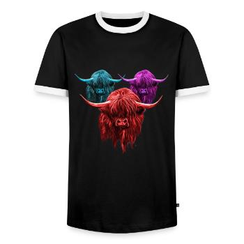 Highland Cow Breeder Scottish Cattle Hairy Cow - Men's Ringer Shirt - black/white - Front - AI Model Female 172 light (172cm) & AI Model Male 178 light (178cm)