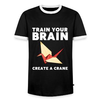Artisanat de pliage de papier japonais Origami Master - T-shirt contrasté Homme - noir/blanc - Devant - AI Model Female 172 light (172cm) & AI Model Male 178 light (178cm)