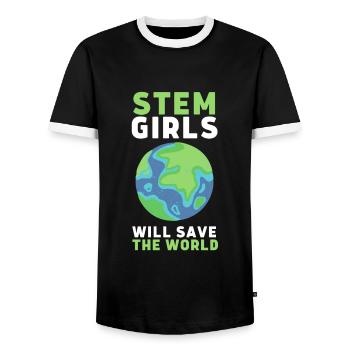 Female Stem Scientist Technology Student, - Men's Ringer Shirt - black/white - Front - AI Model Female 172 light (172cm) & AI Model Male 178 light (178cm)