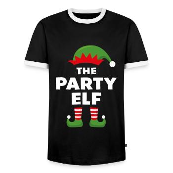 The Party Elf - Men's Ringer Shirt - black/white - Front - AI Model Female 172 light (172cm) & AI Model Male 178 light (178cm)