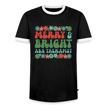ABA Therapist Christmas Behavior Analysts Xmas - Men's Ringer Shirt - black/white - Front - AI Model Female 172 light (172cm) & AI Model Male 178 light (178cm)