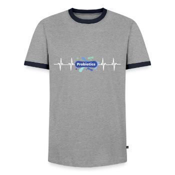 Probiotiques Produits laitiers, Yogourt glacé - T-shirt contrasté Homme - gris/marine  - Devant - AI Model Female 172 light (172cm) & AI Model Male 178 light (178cm)