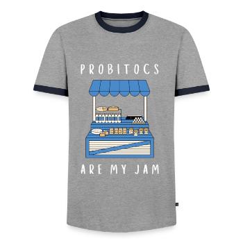 Probiotiques Produits laitiers, Yogourt glacé - T-shirt contrasté Homme - gris/marine  - Devant - AI Model Female 172 light (172cm) & AI Model Male 178 light (178cm)