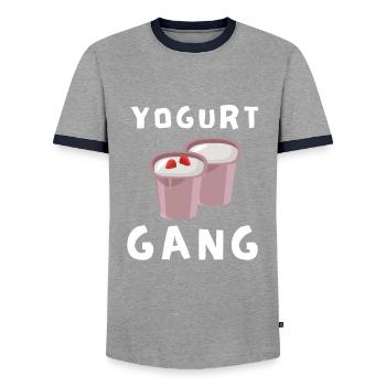 Probiotiques Produits laitiers, Yogourt glacé - T-shirt contrasté Homme - gris/marine  - Devant - AI Model Female 172 light (172cm) & AI Model Male 178 light (178cm)