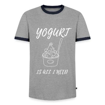Probiotiques Produits laitiers, Yogourt glacé - T-shirt contrasté Homme - gris/marine  - Devant - AI Model Female 172 light (172cm) & AI Model Male 178 light (178cm)