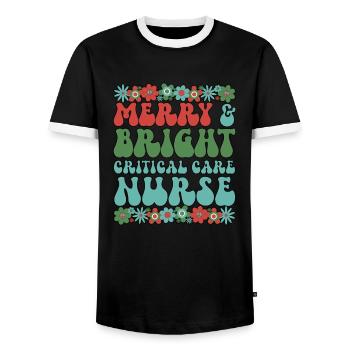 Critical Care Nurse Christmas Critical Care Xmas - Men's Ringer Shirt - black/white - Front - AI Model Female 172 light (172cm) & AI Model Male 178 light (178cm)