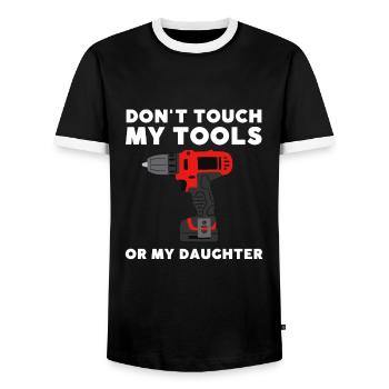 Protective Girl Dad, Dating My Daughter - Men's Ringer Shirt - black/white - Front - AI Model Female 172 light (172cm) & AI Model Male 178 light (178cm)