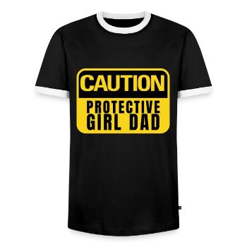 Protective Girl Dad, Dating My Daughter - Men's Ringer Shirt - black/white - Front - AI Model Female 172 light (172cm) & AI Model Male 178 light (178cm)