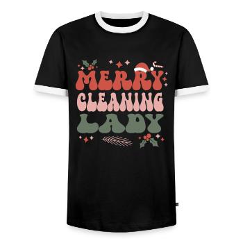 Cleaning Lady Christmas Housekeeping Xmas Gifts - Men's Ringer Shirt - black/white - Front - AI Model Female 172 light (172cm) & AI Model Male 178 light (178cm)