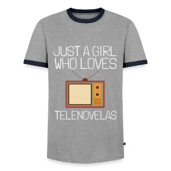 Telenovela Columbianas, émissions hispaniques et feuilletons - T-shirt contrasté Homme - gris/marine  - Devant - AI Model Female 172 light (172cm) & AI Model Male 178 light (178cm)