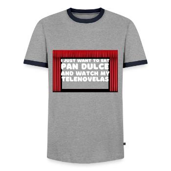 Telenovela Columbianas, émissions hispaniques et feuilletons - T-shirt contrasté Homme - gris/marine  - Devant - AI Model Female 172 light (172cm) & AI Model Male 178 light (178cm)