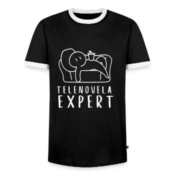 Telenovela Columbianas, Hispanic Shows, And Soap - Men's Ringer Shirt - black/white - Front - AI Model Female 172 light (172cm) & AI Model Male 178 light (178cm)