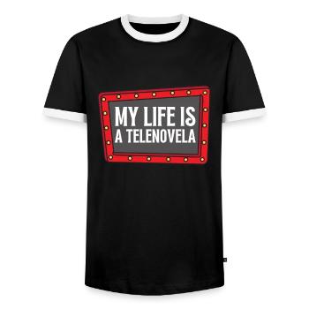 Telenovela Columbianas, émissions hispaniques et feuilletons - T-shirt contrasté Homme - noir/blanc - Devant - AI Model Female 172 light (172cm) & AI Model Male 178 light (178cm)