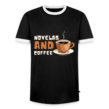 Telenovela Columbianas, Hispanic Shows, And Soap - Men's Ringer Shirt - black/white - Front - AI Model Female 172 light (172cm) & AI Model Male 178 light (178cm)
