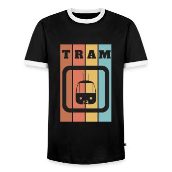 Aerial Tram Tramway Cable Car Cableway Gondola - Men's Ringer Shirt - black/white - Front - AI Model Female 172 light (172cm) & AI Model Male 178 light (178cm)