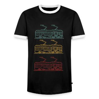 Aerial Tram Tramway Cable Car Cableway Gondola - Men's Ringer Shirt - black/white - Front - AI Model Female 172 light (172cm) & AI Model Male 178 light (178cm)