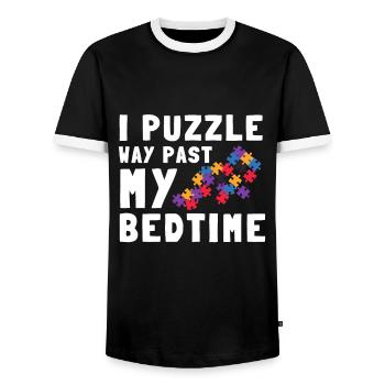 Puzzle Queen - Je passe devant mon heure de coucher - T-shirt contrasté Homme - noir/blanc - Devant - AI Model Female 172 light (172cm) & AI Model Male 178 light (178cm)