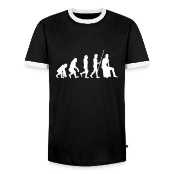 Cajon Box Drum Instrument Peruvian Cajon - Men's Ringer Shirt - black/white - Front - AI Model Female 172 light (172cm) & AI Model Male 178 light (178cm)
