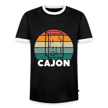 Cajon Box Drum Instrument Peruvian Cajon - Men's Ringer Shirt - black/white - Front - AI Model Female 172 light (172cm) & AI Model Male 178 light (178cm)