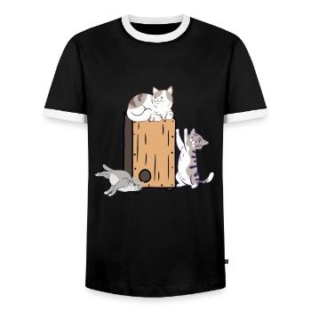 Cajon Box Drum Instrument Peruvian Cajon - Men's Ringer Shirt - black/white - Front - AI Model Female 172 light (172cm) & AI Model Male 178 light (178cm)