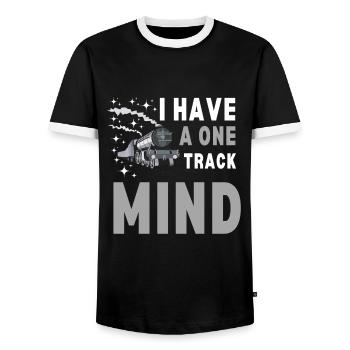 Locomotive à vapeur - J’ai un train d’ à voie unique - T-shirt contrasté Homme - noir/blanc - Devant - AI Model Female 172 light (172cm) & AI Model Male 178 light (178cm)