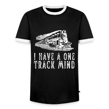 Locomotive à vapeur - J’ai un train d’ à voie unique - T-shirt contrasté Homme - noir/blanc - Devant - AI Model Female 172 light (172cm) & AI Model Male 178 light (178cm)