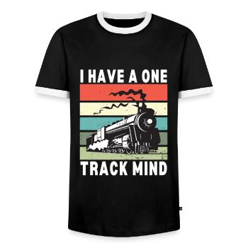 Locomotive à vapeur - J’ai un train d’ à voie unique - T-shirt contrasté Homme - noir/blanc - Devant - AI Model Female 172 light (172cm) & AI Model Male 178 light (178cm)