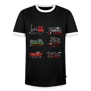 Locomotive à vapeur - J’ai un train d’ à voie unique - T-shirt contrasté Homme - noir/blanc - Devant - AI Model Female 172 light (172cm) & AI Model Male 178 light (178cm)