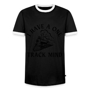 Locomotive à vapeur - J’ai un train d’ à voie unique - T-shirt contrasté Homme - noir/blanc - Devant - AI Model Female 172 light (172cm) & AI Model Male 178 light (178cm)
