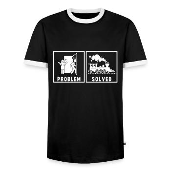 Locomotive à vapeur - J’ai un train d’ à voie unique - T-shirt contrasté Homme - noir/blanc - Devant - AI Model Female 172 light (172cm) & AI Model Male 178 light (178cm)
