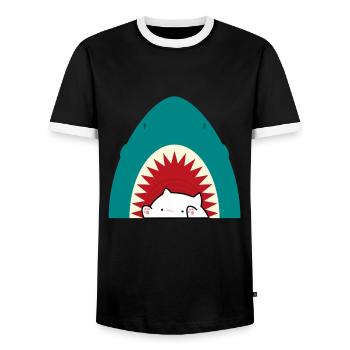 Shark Eating Cat - Männer Kontrast-T-Shirt - Schwarz/Weiß - Vorne - AI Model Female 172 light (172cm) & AI Model Male 178 light (178cm)