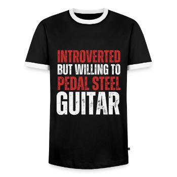 Pedal Steel Guitar - Men's Ringer Shirt - black/white - Front - AI Model Female 172 light (172cm) & AI Model Male 178 light (178cm)