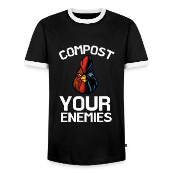 Compost Your Enemies - Men's Ringer Shirt - black/white - Front - AI Model Female 172 light (172cm) & AI Model Male 178 light (178cm)
