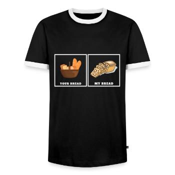 Cuisson du pain aux raisins secs - T-shirt contrasté Homme - noir/blanc - Devant - AI Model Female 172 light (172cm) & AI Model Male 178 light (178cm)