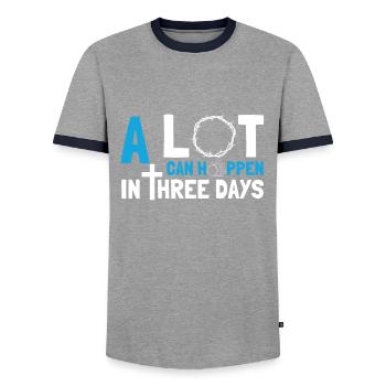 Beaucoup de choses peuvent arriver en 3 jours, Hallelujah Pâques - T-shirt contrasté Homme - gris/marine  - Devant - AI Model Female 172 light (172cm) & AI Model Male 178 light (178cm)