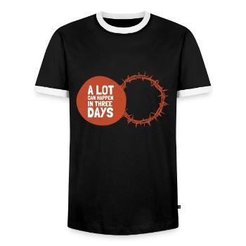 Beaucoup de choses peuvent arriver en 3 jours, Hallelujah Pâques - T-shirt contrasté Homme - noir/blanc - Devant - AI Model Female 172 light (172cm) & AI Model Male 178 light (178cm)