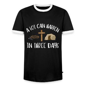 Alot Can Happen In 3 Days, Hallelujah Easter - Men's Ringer Shirt - black/white - Front - AI Model Female 172 light (172cm) & AI Model Male 178 light (178cm)