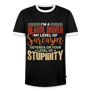 Funny hearse driver saying gift - Men's Ringer Shirt - black/white - Front - AI Model Female 172 light (172cm) & AI Model Male 178 light (178cm)