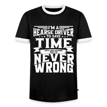 Drôle de chauffeur de corbillard disant cadeau - T-shirt contrasté Homme - noir/blanc - Devant - AI Model Female 172 light (172cm) & AI Model Male 178 light (178cm)