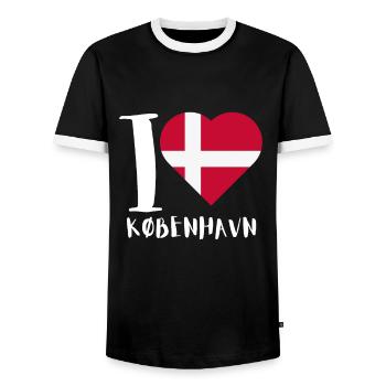Kobenhavn Denmark Danish Kobenhaven Mermaid - Men's Ringer Shirt - black/white - Front - AI Model Female 172 light (172cm) & AI Model Male 178 light (178cm)
