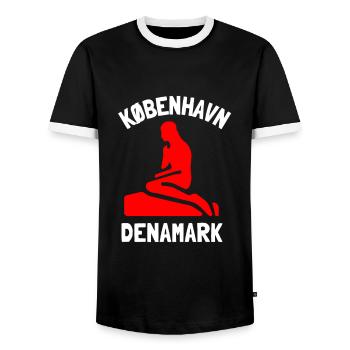Kobenhavn Denmark Danish Kobenhaven Mermaid - Men's Ringer Shirt - black/white - Front - AI Model Female 172 light (172cm) & AI Model Male 178 light (178cm)