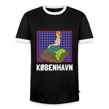 Kobenhavn Denmark Danish Kobenhaven Mermaid - Men's Ringer Shirt - black/white - Front - AI Model Female 172 light (172cm) & AI Model Male 178 light (178cm)