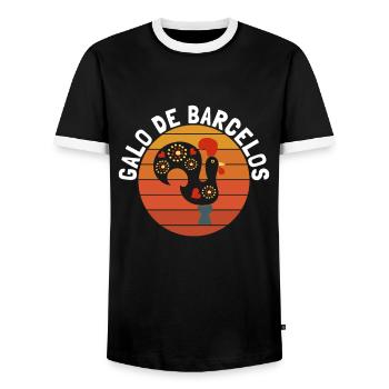 Galo De Barcelos Portuguese Rooster - Männer Kontrast-T-Shirt - Schwarz/Weiß - Vorne - AI Model Female 172 light (172cm) & AI Model Male 178 light (178cm)