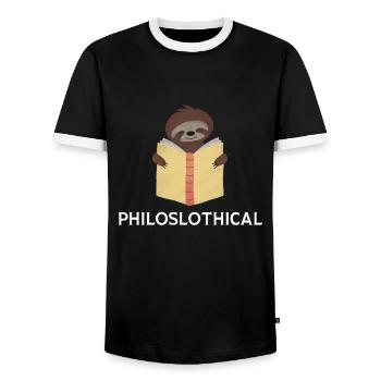 Philosophical Debate Feeling Philoslothical - Men's Ringer Shirt - black/white - Front - AI Model Female 172 light (172cm) & AI Model Male 178 light (178cm)