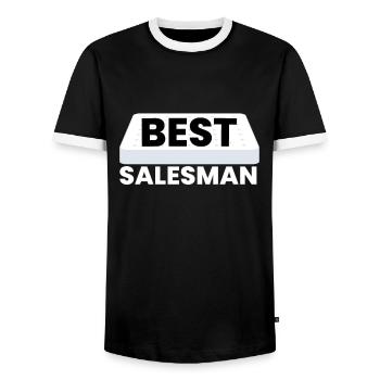 Best Salesman Bed Mattress Doctor - Men's Ringer Shirt - black/white - Front - AI Model Female 172 light (172cm) & AI Model Male 178 light (178cm)