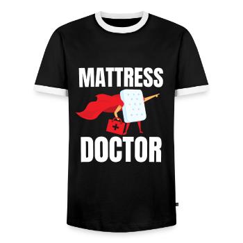 Best Salesman Bed Mattress Doctor - Men's Ringer Shirt - black/white - Front - AI Model Female 172 light (172cm) & AI Model Male 178 light (178cm)