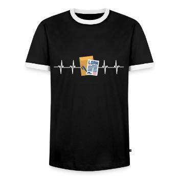 Loan Heartbeat - Loan Officer Mortgage Broker - Men's Ringer Shirt - black/white - Front - AI Model Female 172 light (172cm) & AI Model Male 178 light (178cm)