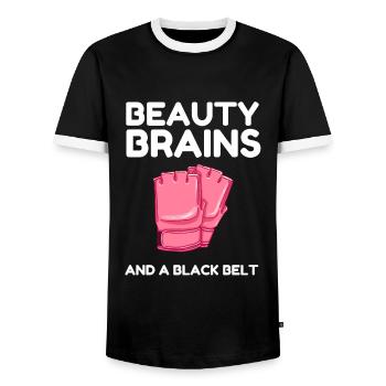 Des cerveaux de beauté et une ceinture noire - T-shirt contrasté Homme - noir/blanc - Devant - AI Model Female 172 light (172cm) & AI Model Male 178 light (178cm)